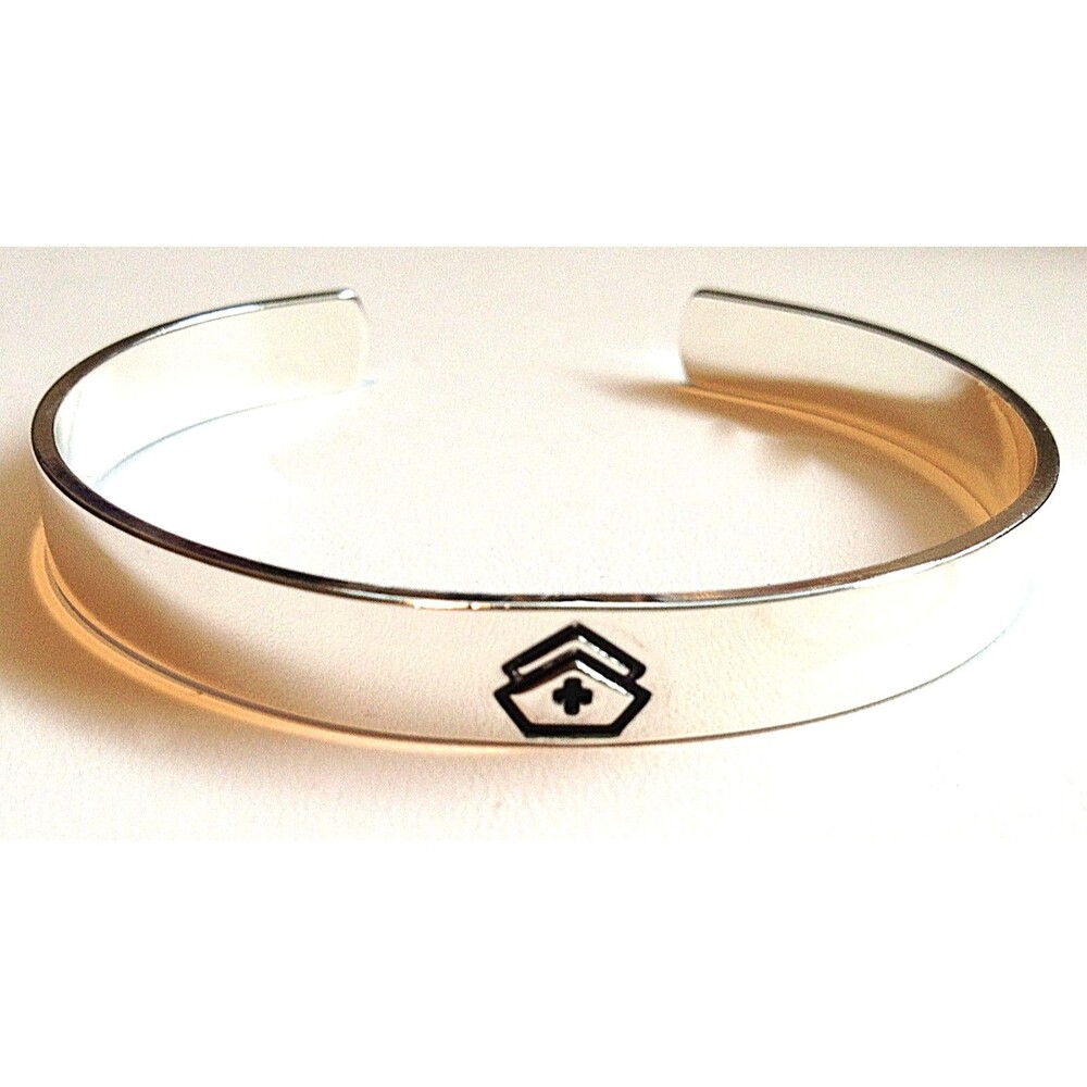Vtg NURSING Cap Cuff Bracelet Nurse Graduation Gift RN LPN CNA Silver Plated
